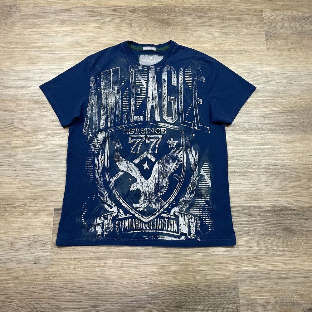 American Eagle Outfitters Shirt Mens Large Blue AOP Y2K Graphic Short Sleeve